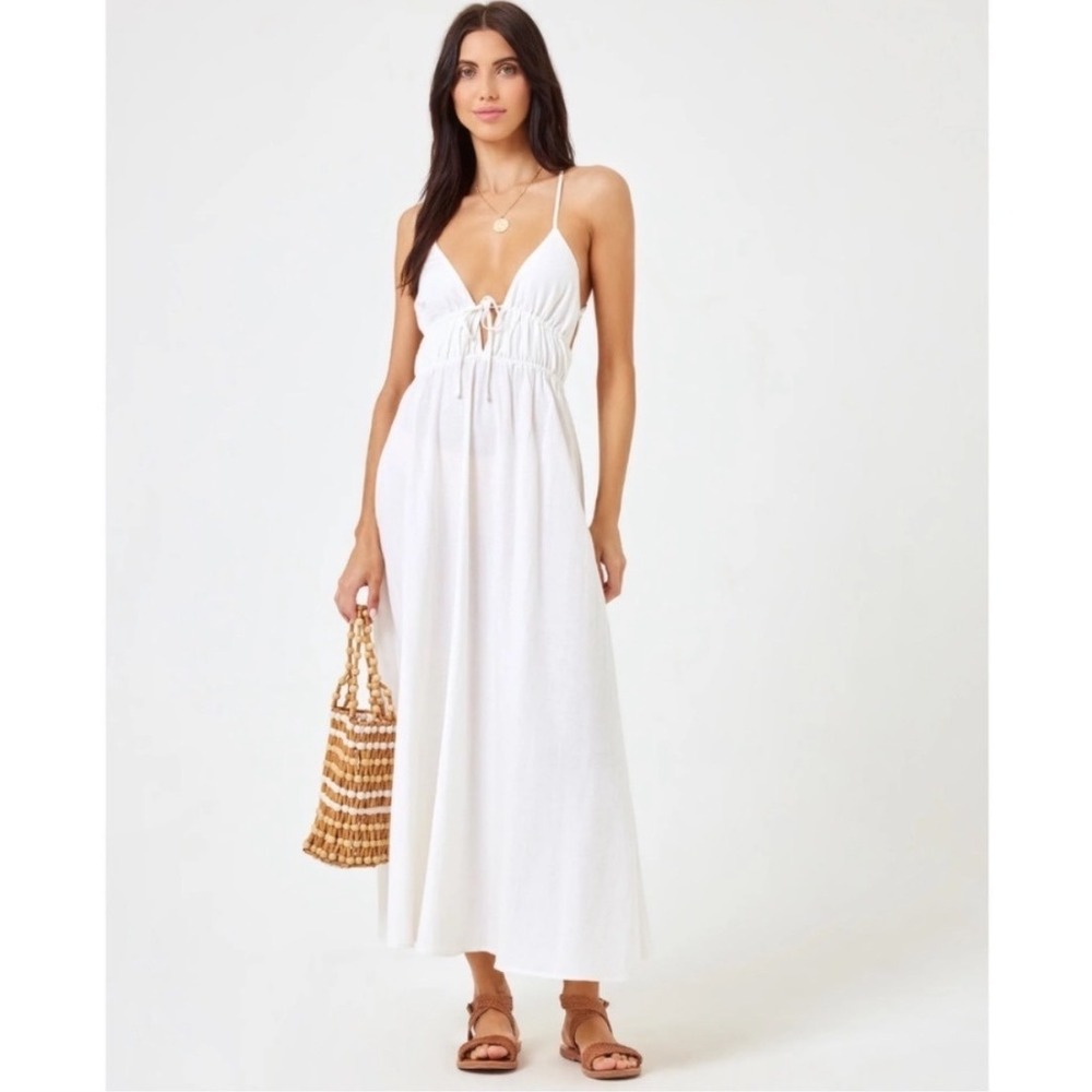 L*Space White Linen Blend Open Back Maxi Dress XXL Boho Beach Resortwear